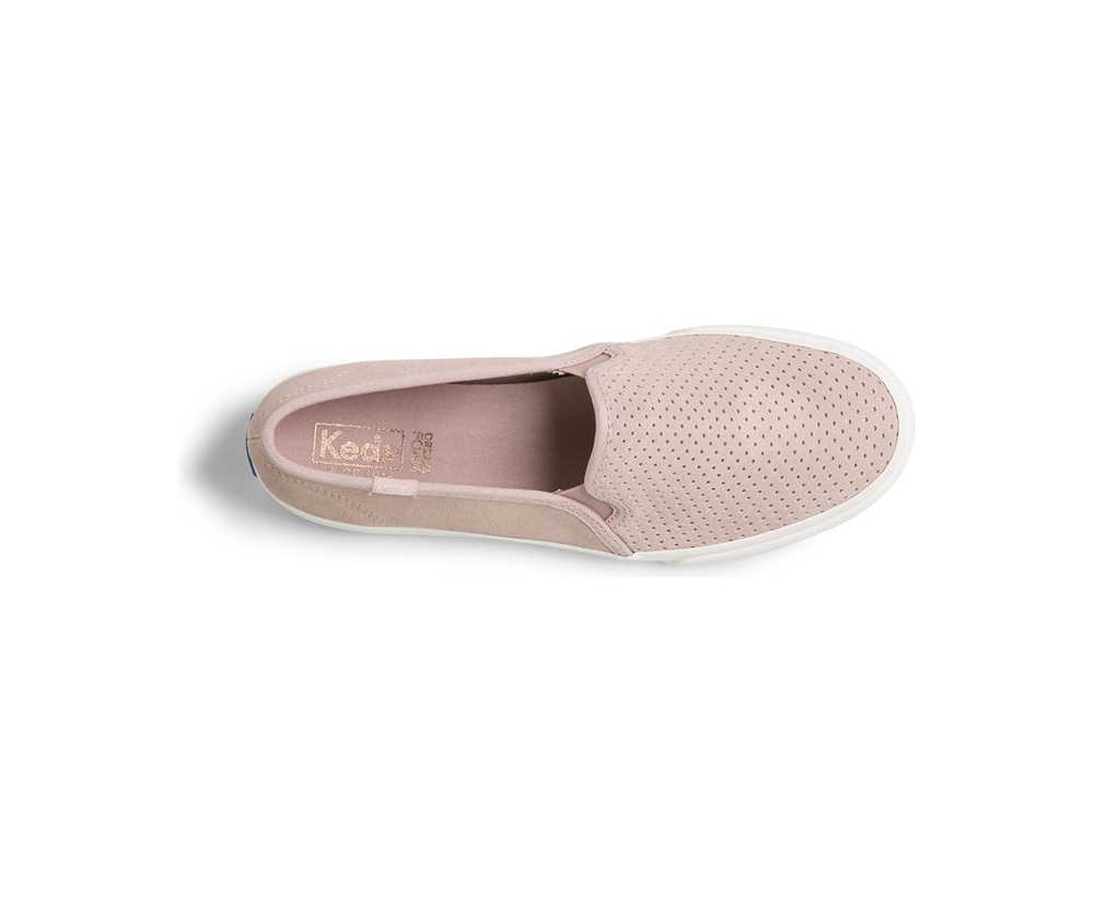 Keds Slip Ons Damen Rosa - Double Decker Perf Suede - BQK-397524